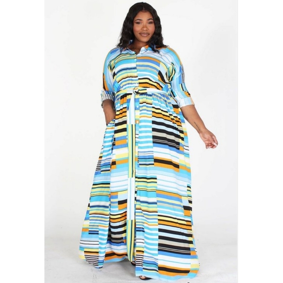 2PK Full length Maxi Dress Button up Striped Resell Wholesale lot M L SRP $100 - Picture 4 of 7